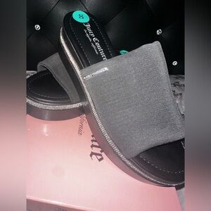 Juicy Couture Black Rhinestone Slide Sandals